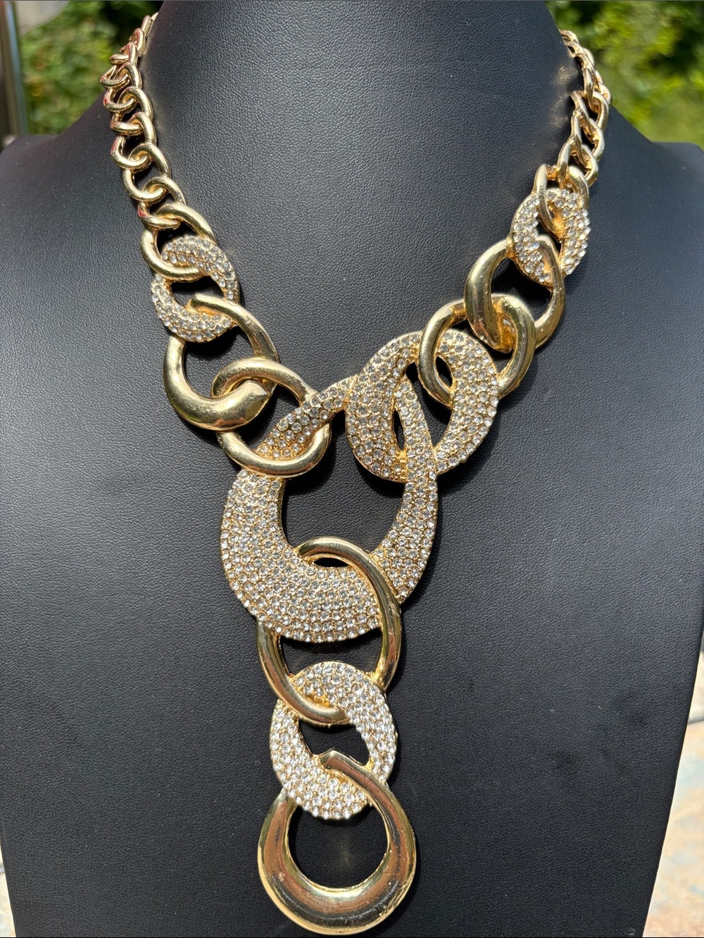 Goldtone pave rhinestone statement necklace